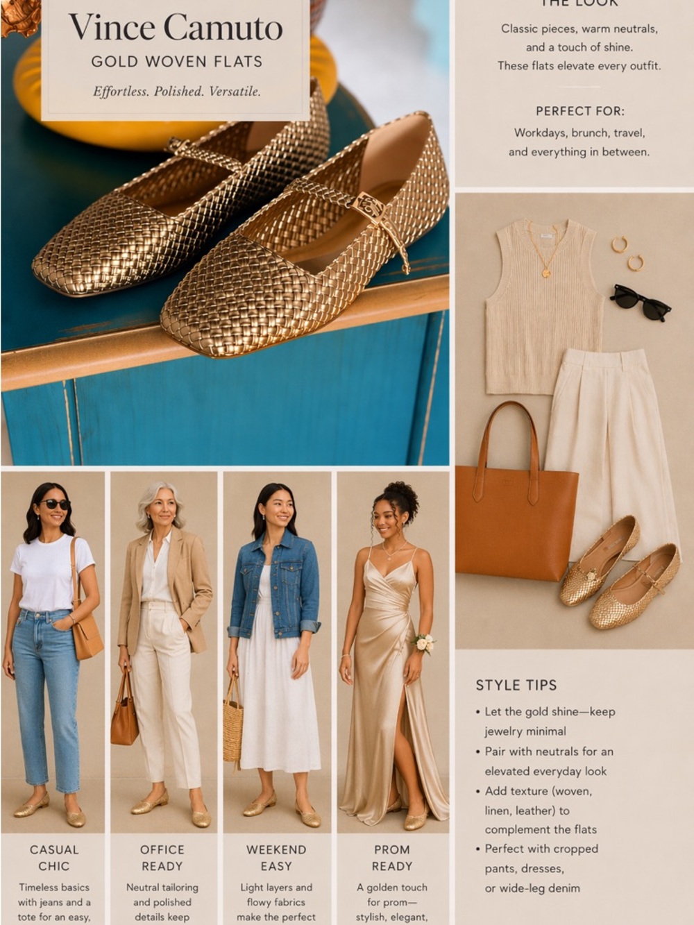 Vince Camuto Metallic Gold Woven Mary Jane Flats - new without box (6.5/37) - Picture 2 of 11